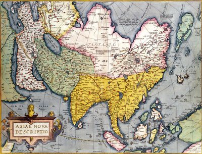 Asie : Carte du continent incluant le Japon et les Indes orientales avec une partie de la Nouvelle-Guinée, vers 1580 - Abraham Ortelius